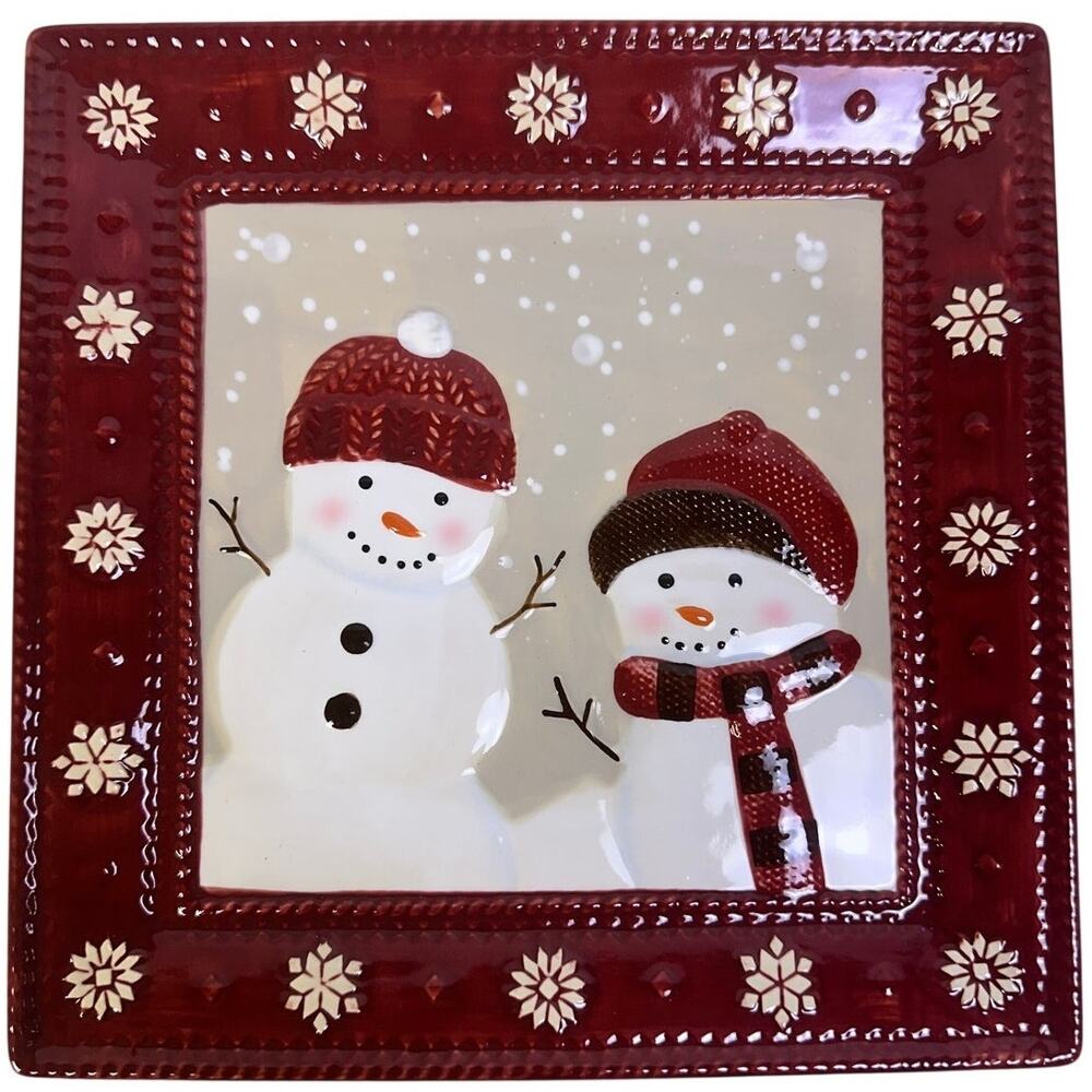 St. Nicholas Square 'Warm Wishes' 9.25" Stoneware Snowman Salad Plate-Excellent
